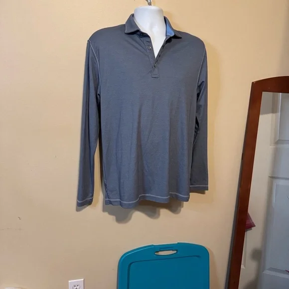 Classic Blue/Gray Long Sleeve Polo Shirt - Picture 2 of 11